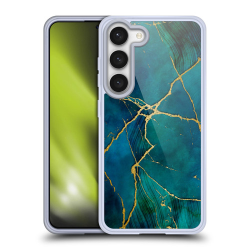 LebensArt Mineral Marble Blue And Gold Soft Gel Case for Samsung Galaxy S23 5G & MagSafe