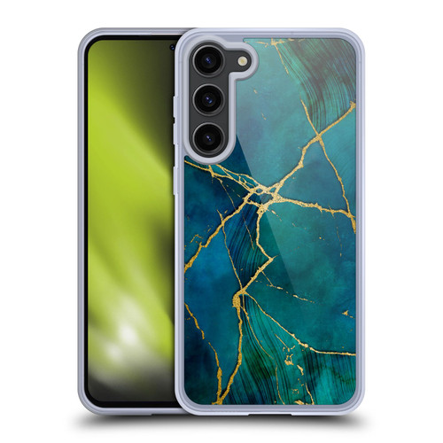 LebensArt Mineral Marble Blue And Gold Soft Gel Case for Samsung Galaxy S23+ 5G & MagSafe