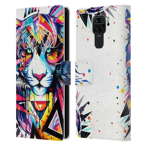 Pixie Cold Cats Shattered Tiger Leather Book Wallet Case Cover For Xiaomi Redmi Note 9 / Redmi 10X 4G