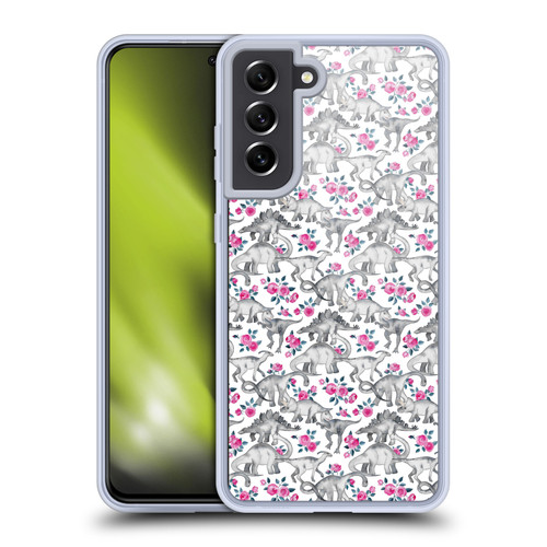 Micklyn Le Feuvre Animals Dinosaurs And Roses Soft Gel Case for Samsung Galaxy S21 FE 5G & MagSafe