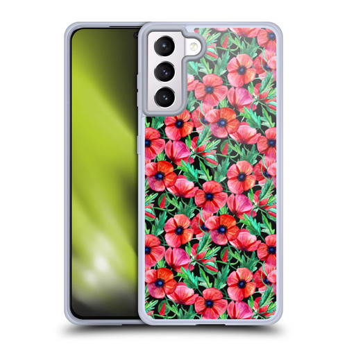 Micklyn Le Feuvre Florals 2 Plenty of Red Flowers Soft Gel Case for Samsung Galaxy S21+ 5G & MagSafe