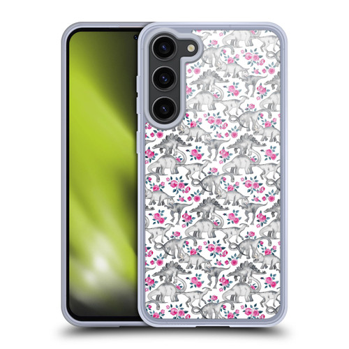 Micklyn Le Feuvre Animals Dinosaurs And Roses Soft Gel Case for Samsung Galaxy S23+ 5G & MagSafe