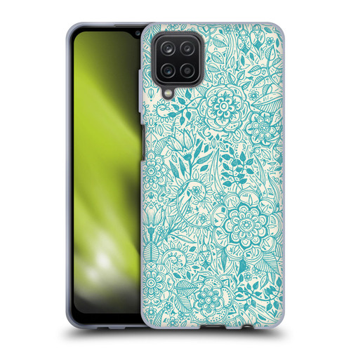 Micklyn Le Feuvre Floral Patterns Teal And Cream Soft Gel Case for Samsung Galaxy A12 (2020)