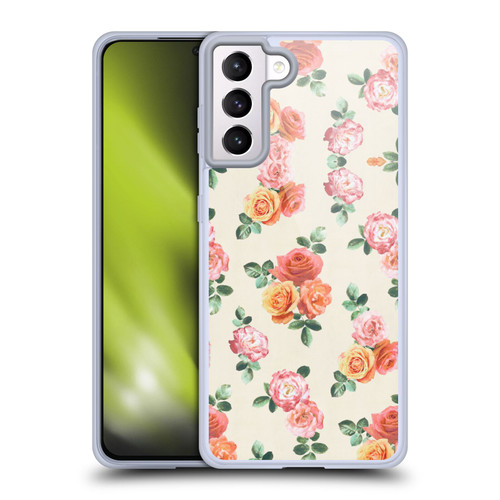Micklyn Le Feuvre Florals Peach and Pink Roses Soft Gel Case for Samsung Galaxy S21+ 5G & MagSafe