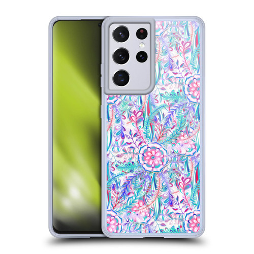 Micklyn Le Feuvre Florals Burst in Pink and Teal Soft Gel Case for Samsung Galaxy S21 Ultra 5G & MagSafe