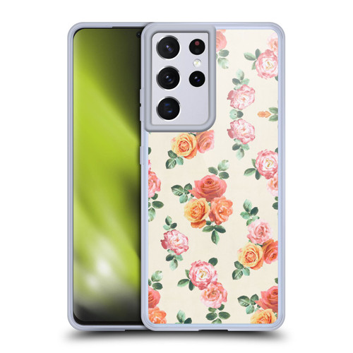 Micklyn Le Feuvre Florals Peach and Pink Roses Soft Gel Case for Samsung Galaxy S21 Ultra 5G & MagSafe