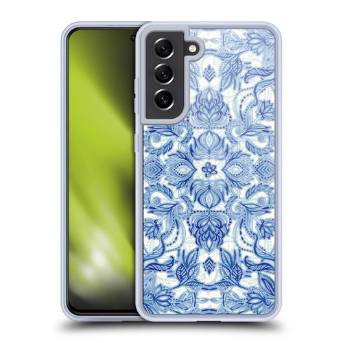 Micklyn Le Feuvre Floral Patterns Denim Blues Soft Gel Case for Samsung Galaxy S21 FE 5G & MagSafe