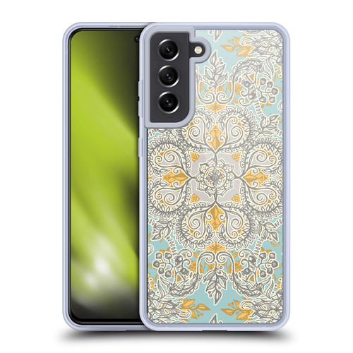 Micklyn Le Feuvre Floral Patterns Grey And Yellow Soft Gel Case for Samsung Galaxy S21 FE 5G & MagSafe