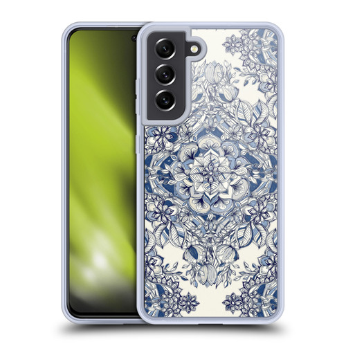 Micklyn Le Feuvre Floral Patterns Diamond Doodle In Navy Blue And Cream Soft Gel Case for Samsung Galaxy S21 FE 5G & MagSafe