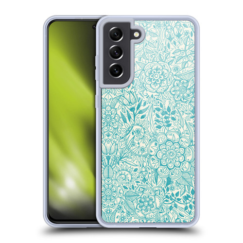 Micklyn Le Feuvre Floral Patterns Teal And Cream Soft Gel Case for Samsung Galaxy S21 FE 5G & MagSafe