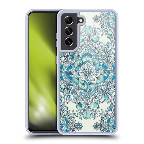 Micklyn Le Feuvre Floral Patterns Diamond Doodle In Teal And Tuquoise Soft Gel Case for Samsung Galaxy S21 FE 5G & MagSafe
