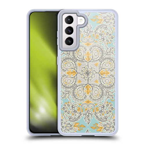 Micklyn Le Feuvre Floral Patterns Grey And Yellow Soft Gel Case for Samsung Galaxy S21 5G & MagSafe