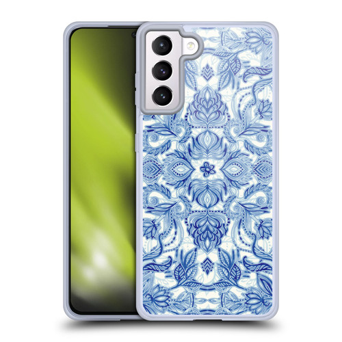 Micklyn Le Feuvre Floral Patterns Denim Blues Soft Gel Case for Samsung Galaxy S21+ 5G & MagSafe
