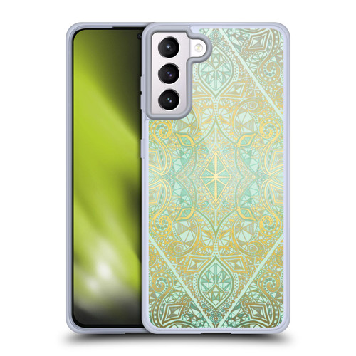 Micklyn Le Feuvre Floral Patterns Mint And Gold Soft Gel Case for Samsung Galaxy S21+ 5G & MagSafe