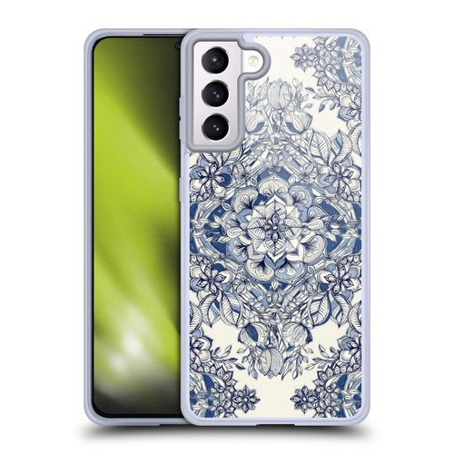 Micklyn Le Feuvre Floral Patterns Diamond Doodle In Navy Blue And Cream Soft Gel Case for Samsung Galaxy S21+ 5G & MagSafe