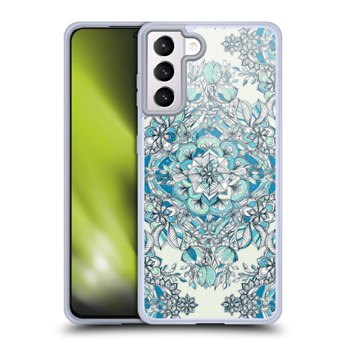 Micklyn Le Feuvre Floral Patterns Diamond Doodle In Teal And Tuquoise Soft Gel Case for Samsung Galaxy S21+ 5G & MagSafe