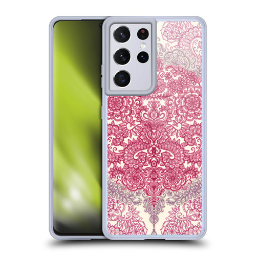 Micklyn Le Feuvre Floral Patterns Berry Pink Cream And Mauve Soft Gel Case for Samsung Galaxy S21 Ultra 5G & MagSafe
