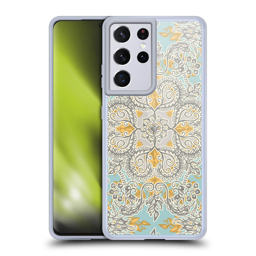 Micklyn Le Feuvre Floral Patterns Grey And Yellow Soft Gel Case for Samsung Galaxy S21 Ultra 5G & MagSafe