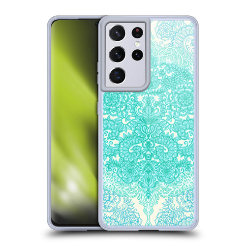 Micklyn Le Feuvre Floral Patterns Mint Green And Aqua Soft Gel Case for Samsung Galaxy S21 Ultra 5G & MagSafe