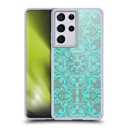 Micklyn Le Feuvre Floral Patterns Mint Green And Grey Soft Gel Case for Samsung Galaxy S21 Ultra 5G & MagSafe