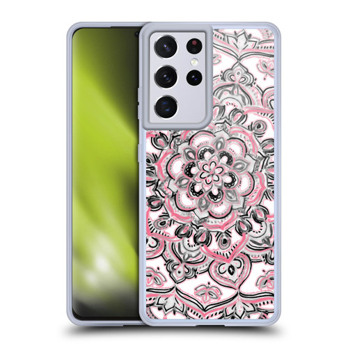 Micklyn Le Feuvre Floral Patterns Monochrome And Pink Soft Gel Case for Samsung Galaxy S21 Ultra 5G & MagSafe