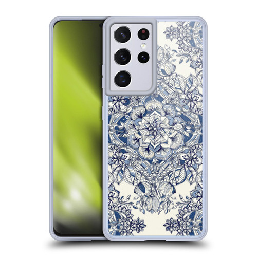 Micklyn Le Feuvre Floral Patterns Diamond Doodle In Navy Blue And Cream Soft Gel Case for Samsung Galaxy S21 Ultra 5G & MagSafe