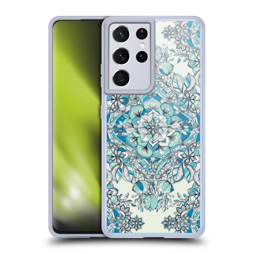 Micklyn Le Feuvre Floral Patterns Diamond Doodle In Teal And Tuquoise Soft Gel Case for Samsung Galaxy S21 Ultra 5G & MagSafe