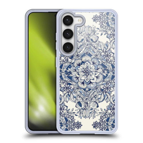 Micklyn Le Feuvre Floral Patterns Diamond Doodle In Navy Blue And Cream Soft Gel Case for Samsung Galaxy S23 5G & MagSafe