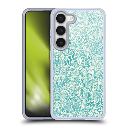 Micklyn Le Feuvre Floral Patterns Teal And Cream Soft Gel Case for Samsung Galaxy S23 5G & MagSafe