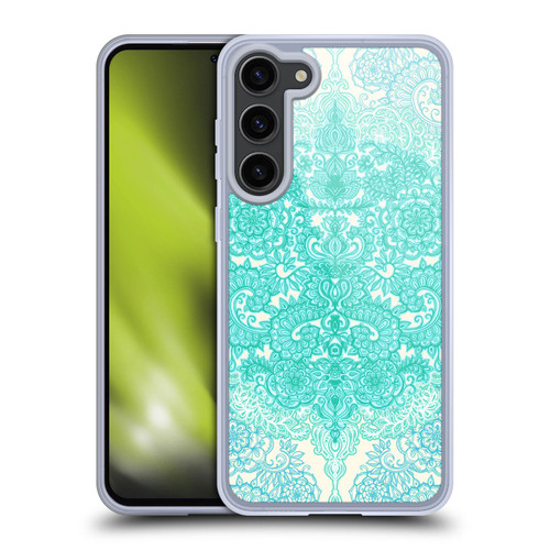 Micklyn Le Feuvre Floral Patterns Mint Green And Aqua Soft Gel Case for Samsung Galaxy S23+ 5G & MagSafe