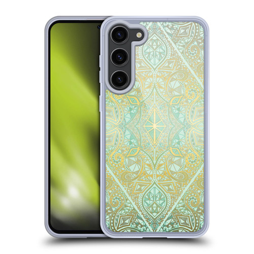 Micklyn Le Feuvre Floral Patterns Mint And Gold Soft Gel Case for Samsung Galaxy S23+ 5G & MagSafe