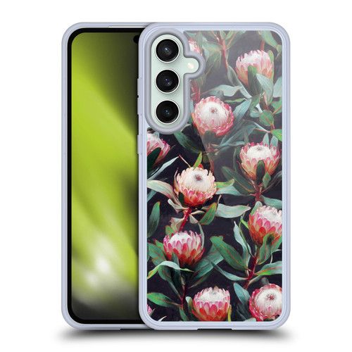 Micklyn Le Feuvre Florals 2 Evening Proteas Pink On Charcoal Soft Gel Case for Samsung Galaxy S23 FE 5G & MagSafe