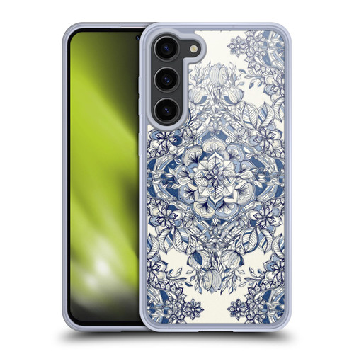 Micklyn Le Feuvre Floral Patterns Diamond Doodle In Navy Blue And Cream Soft Gel Case for Samsung Galaxy S23+ 5G & MagSafe
