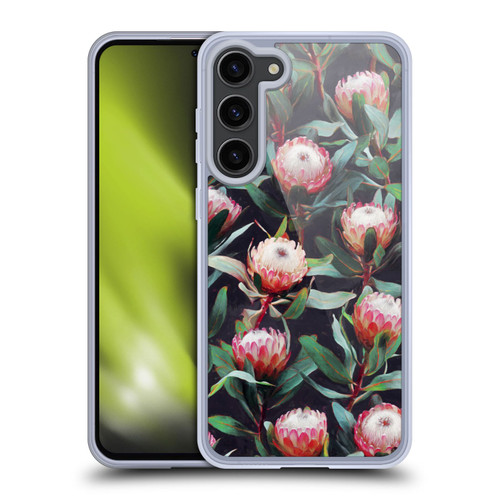 Micklyn Le Feuvre Florals 2 Evening Proteas Pink On Charcoal Soft Gel Case for Samsung Galaxy S23+ 5G & MagSafe