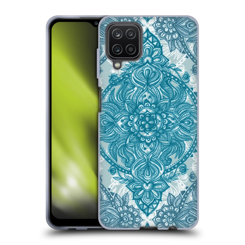 Micklyn Le Feuvre Mandala 3 Teal And White Lace Pencil Doodle Soft Gel Case for Samsung Galaxy A12 (2020)
