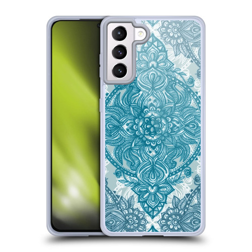 Micklyn Le Feuvre Mandala 3 Teal And White Lace Pencil Doodle Soft Gel Case for Samsung Galaxy S21+ 5G & MagSafe