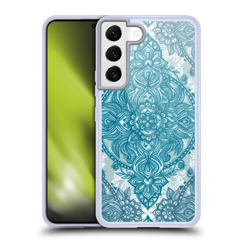 Micklyn Le Feuvre Mandala 3 Teal And White Lace Pencil Doodle Soft Gel Case for Samsung Galaxy S22 5G & MagSafe