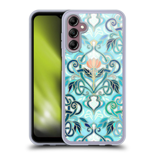 Micklyn Le Feuvre Patterns 2 Ocean Aqua Art Nouveau With Peach Flowers Soft Gel Case for Samsung Galaxy A14 5G