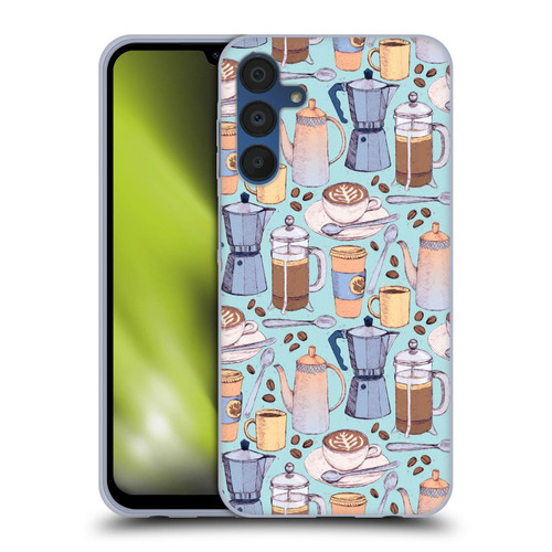 Micklyn Le Feuvre Patterns 2 Coffee Love On Blue Soft Gel Case for Samsung Galaxy A15 & MagSafe