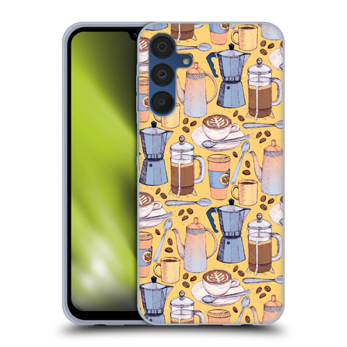 Micklyn Le Feuvre Patterns 2 Coffee Love On Yellow Soft Gel Case for Samsung Galaxy A15 & MagSafe