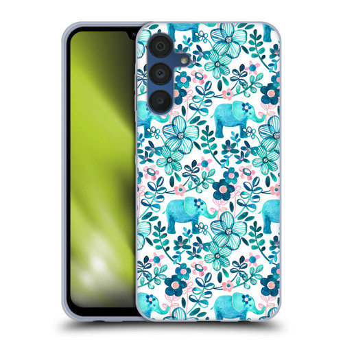 Micklyn Le Feuvre Patterns 2 Dusty Pink White And Teal Elephant Soft Gel Case for Samsung Galaxy A15 & MagSafe
