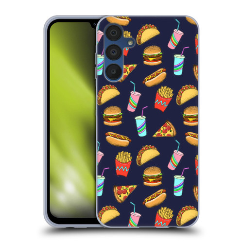 Micklyn Le Feuvre Patterns 2 Fast Food On Navy Soft Gel Case for Samsung Galaxy A15 & MagSafe