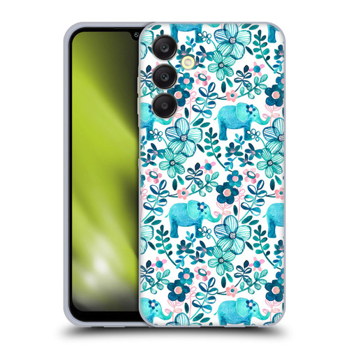 Micklyn Le Feuvre Patterns 2 Dusty Pink White And Teal Elephant Soft Gel Case for Samsung Galaxy A25 5G