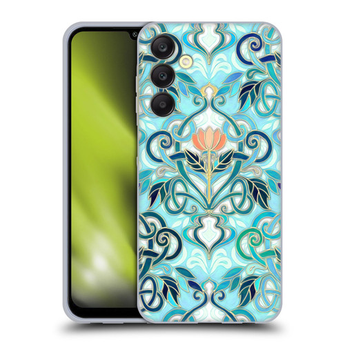 Micklyn Le Feuvre Patterns 2 Ocean Aqua Art Nouveau With Peach Flowers Soft Gel Case for Samsung Galaxy A25 5G