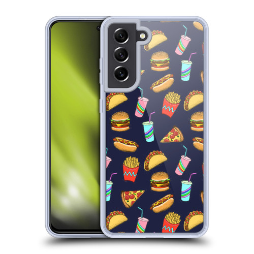 Micklyn Le Feuvre Patterns 2 Fast Food On Navy Soft Gel Case for Samsung Galaxy S21 FE 5G & MagSafe