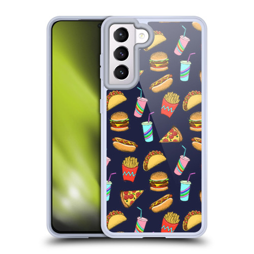 Micklyn Le Feuvre Patterns 2 Fast Food On Navy Soft Gel Case for Samsung Galaxy S21 5G & MagSafe