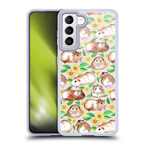 Micklyn Le Feuvre Patterns 2 Guinea Pigs And Daisies In Watercolour On Tan Soft Gel Case for Samsung Galaxy S21 5G & MagSafe
