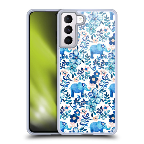 Micklyn Le Feuvre Patterns 2 Watercolour Floral Elephant Soft Gel Case for Samsung Galaxy S21+ 5G & MagSafe