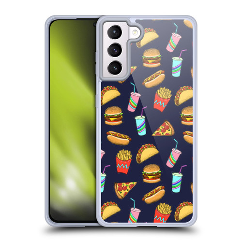 Micklyn Le Feuvre Patterns 2 Fast Food On Navy Soft Gel Case for Samsung Galaxy S21+ 5G & MagSafe