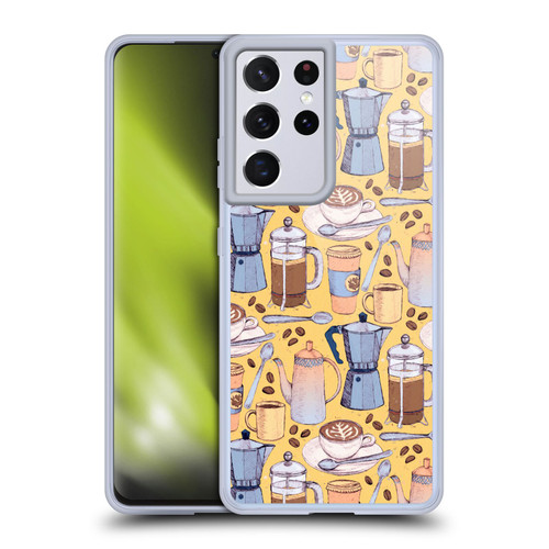 Micklyn Le Feuvre Patterns 2 Coffee Love On Yellow Soft Gel Case for Samsung Galaxy S21 Ultra 5G & MagSafe
